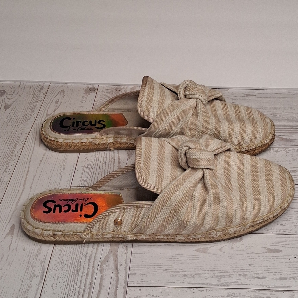 Circus by Sam Edelman Beige Striped Women's Slip-On Espadrille Mules Size 9